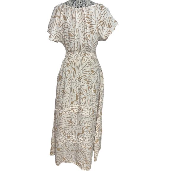 Nicole Miller Linen Maxi Dress POCKETS! Women’s SIZE MEDIUM Cream & Tan - Picture 4 of 8